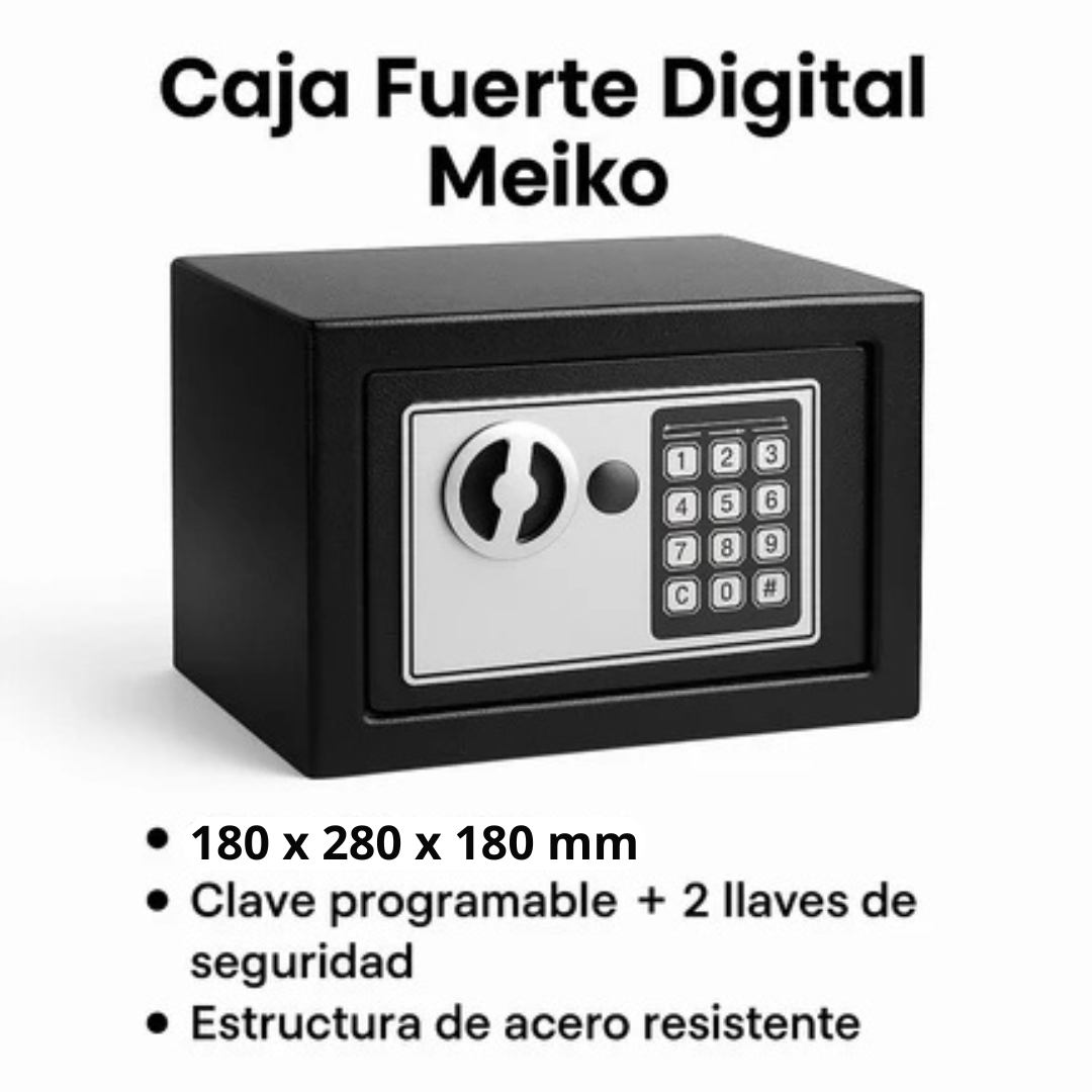 Caja Fuerte Digital Meiko con Clave y Llaves – Seguridad Compacta para Hogar y Oficina