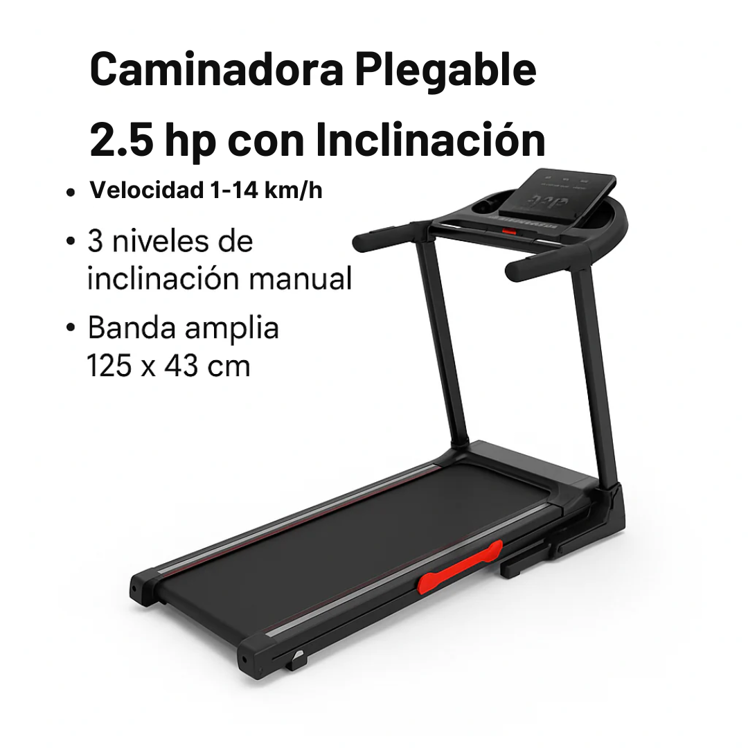 Caminadora Plegable con Inclinación Manual 3 Niveles – Velocidad 1 a 14 km/h 2,5hp de Potencia.