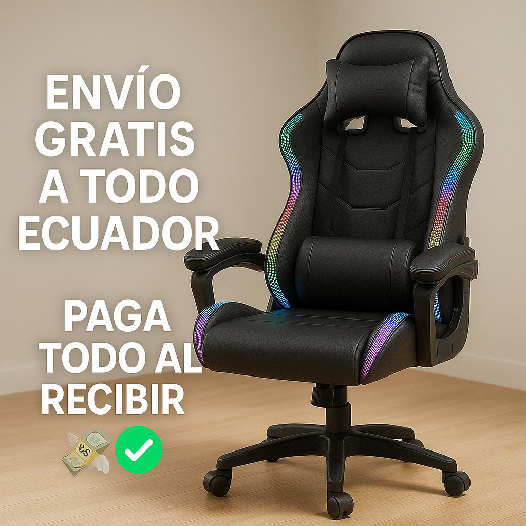 🪑 Silla Gamer Reclinable con Masaje y Luces LED RGB – Envío Gratis a Todo Ecuador