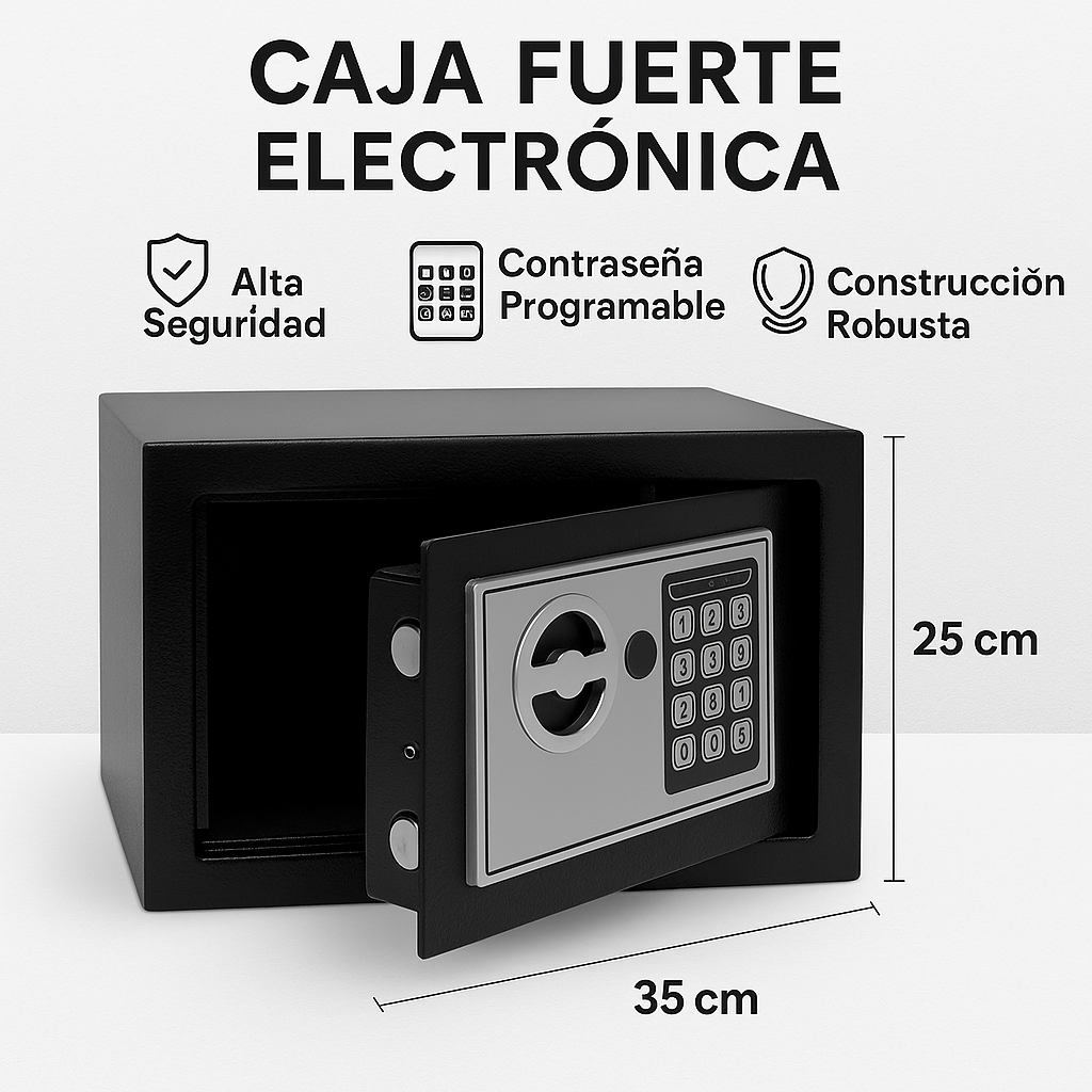 Caja Fuerte Digital 25×35×25 cm – Acero Reforzado, Teclado Electrónico y Llave
