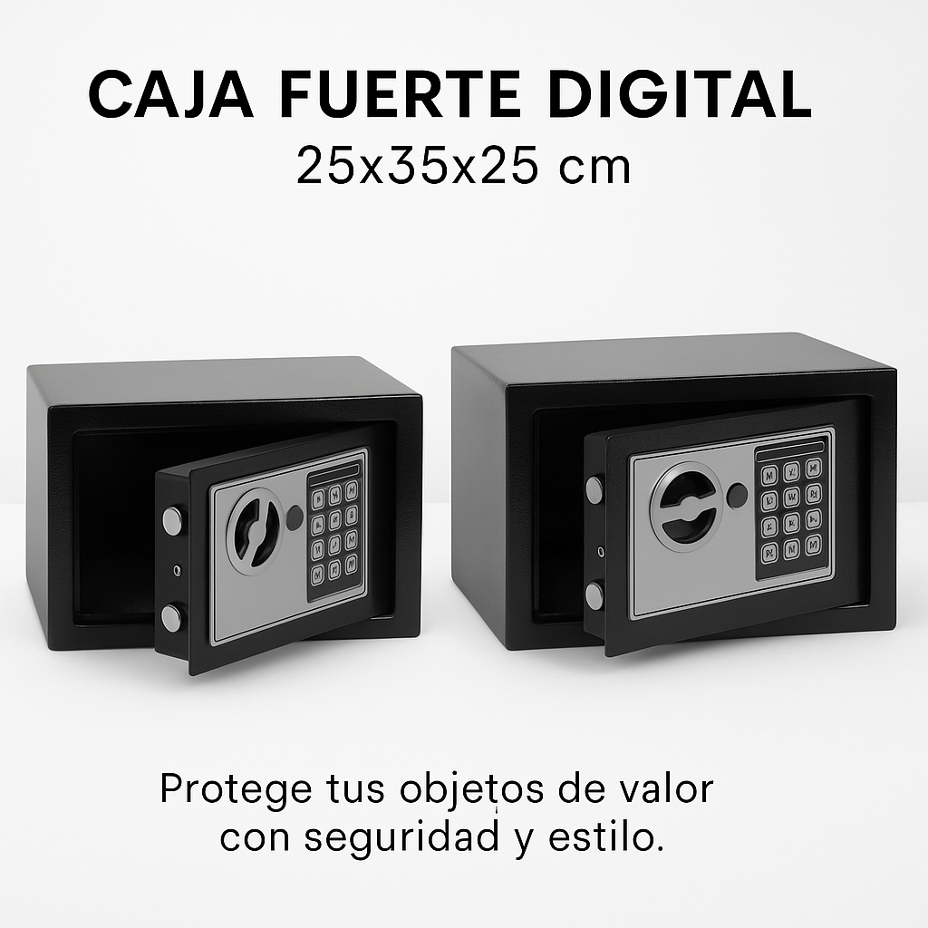 Caja Fuerte Digital 25×35×25 cm – Acero Reforzado, Teclado Electrónico y Llave