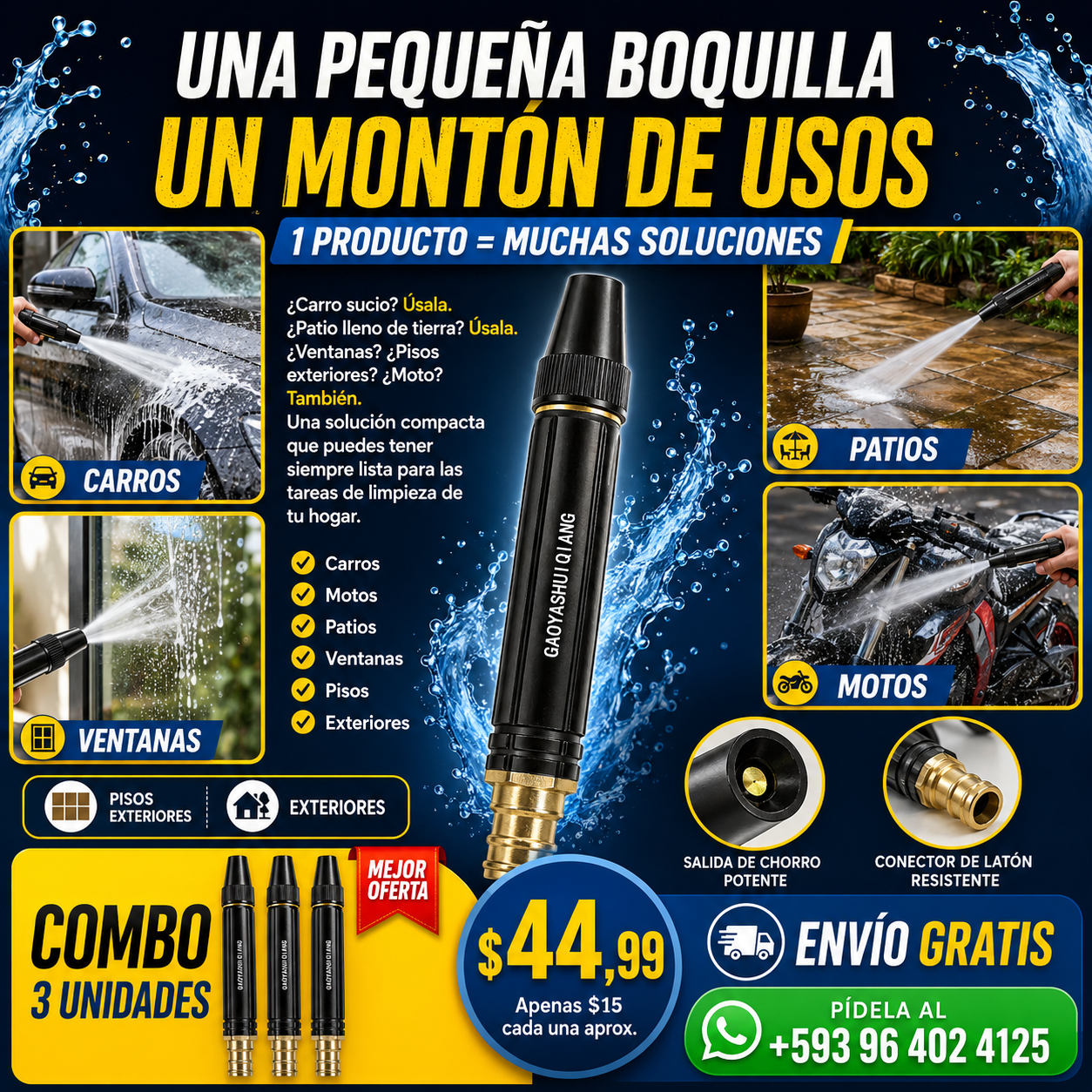 Boquilla regulable con sistema hidráulico para manguera