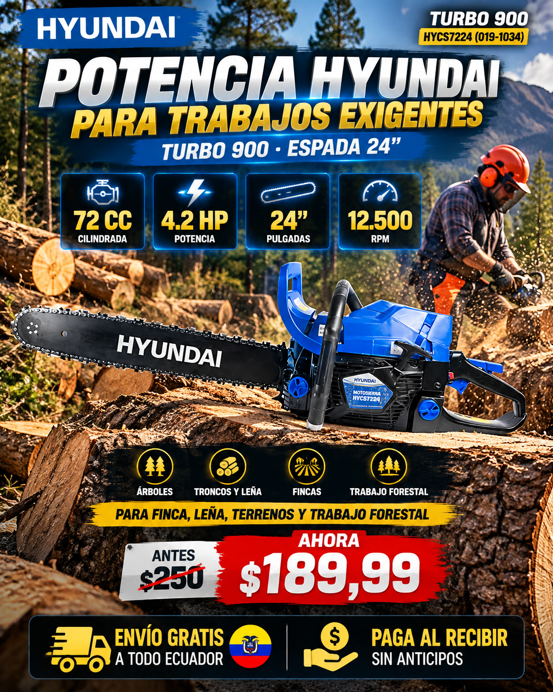 MOTOSIERRA 24 TURBO 900 HYCS7224 (019-1034)
