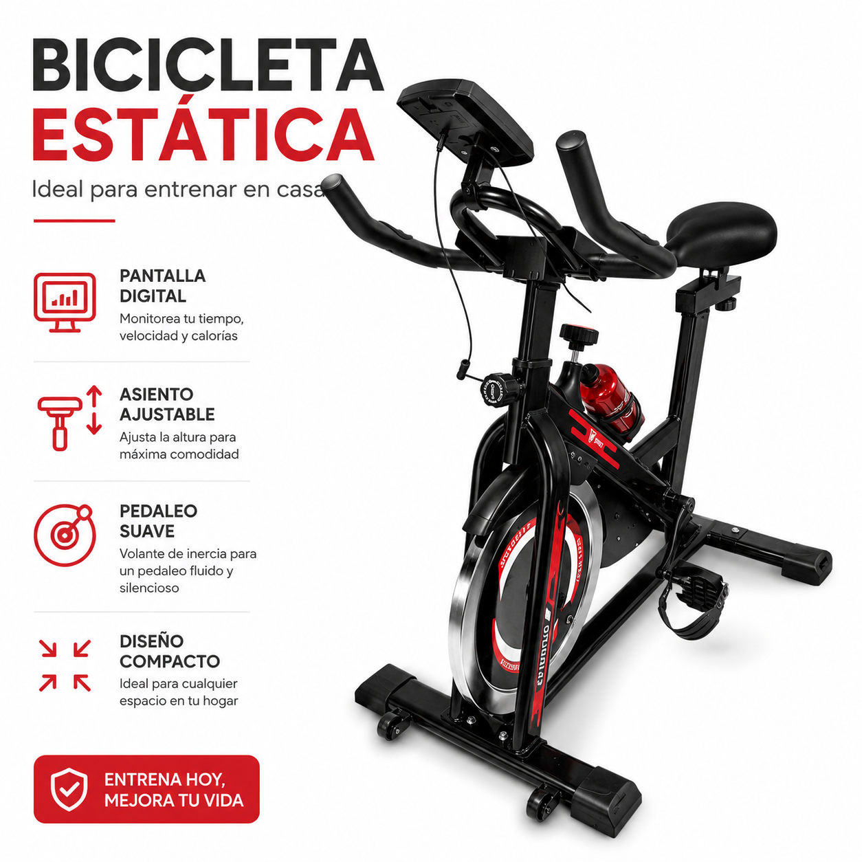 Bicicleta estática de spinning compacta para entrenamiento en casa