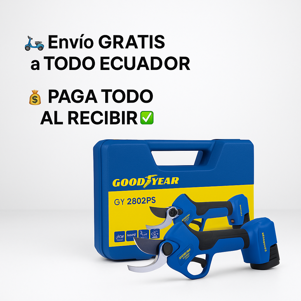 Tijera de Poda Eléctrica Goodyear 16.8V | 2 Baterías | 28 mm | Agricola Profesional