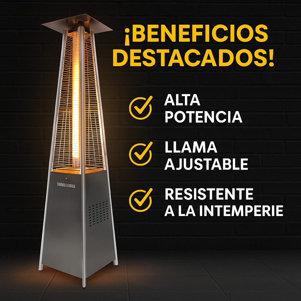 🔥 Calefactor de Patio Tipo Pirámide a Gas – Acero Inoxidable 2.18 m – Envío Gratis a Todo Ecuador