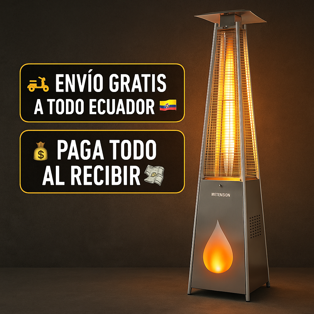 🔥 Calefactor de Patio Tipo Pirámide a Gas – Acero Inoxidable 2.18 m – Envío Gratis a Todo Ecuador