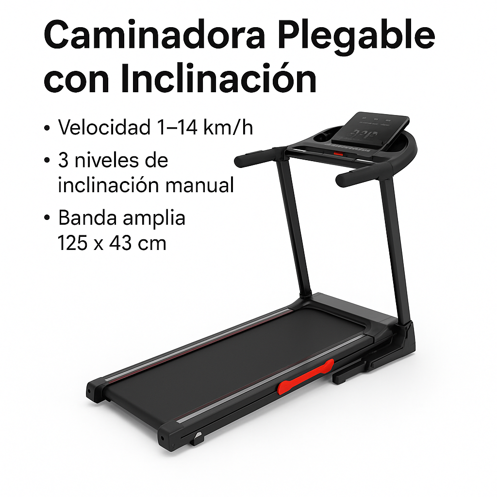Caminadora Plegable con Inclinación Manual 3 Niveles – Velocidad 1 a 14 km/h