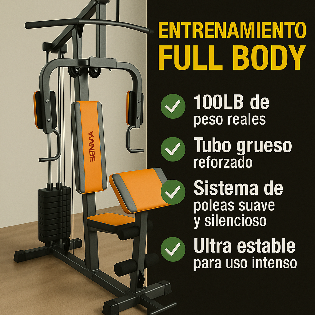 Estación de Gimnasio Multifuncional 100LB | Ejercicios Pecho, Espalda, Pierna, Brazos | Marco Reforzado