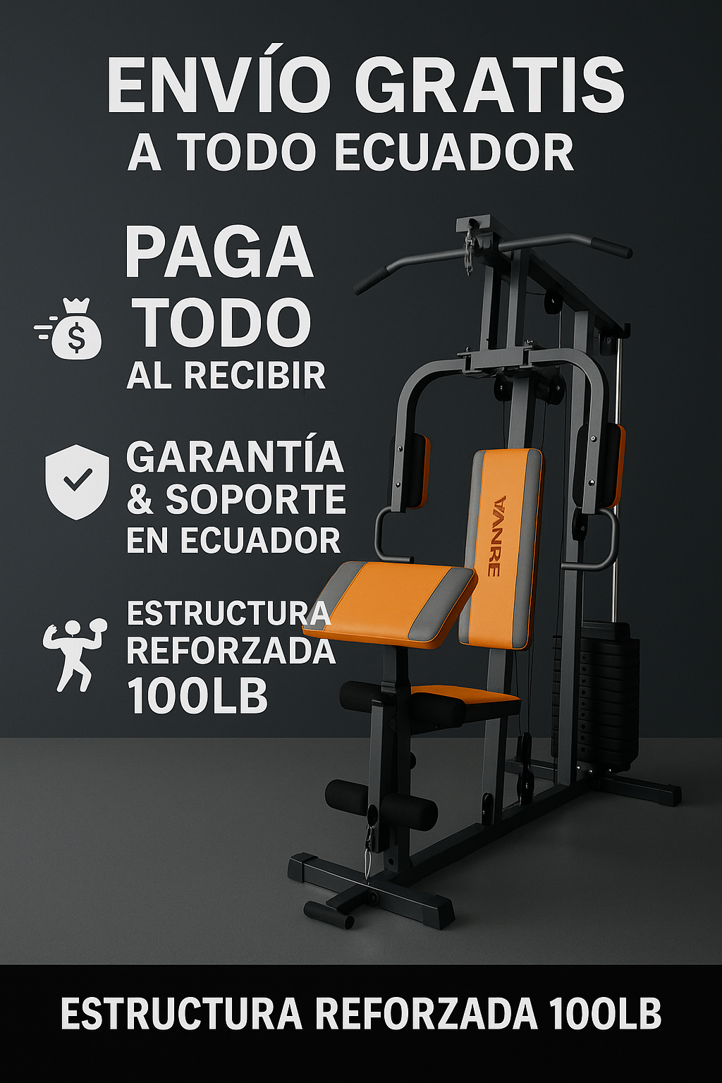 Estación de Gimnasio Multifuncional 100LB | Ejercicios Pecho, Espalda, Pierna, Brazos | Marco Reforzado