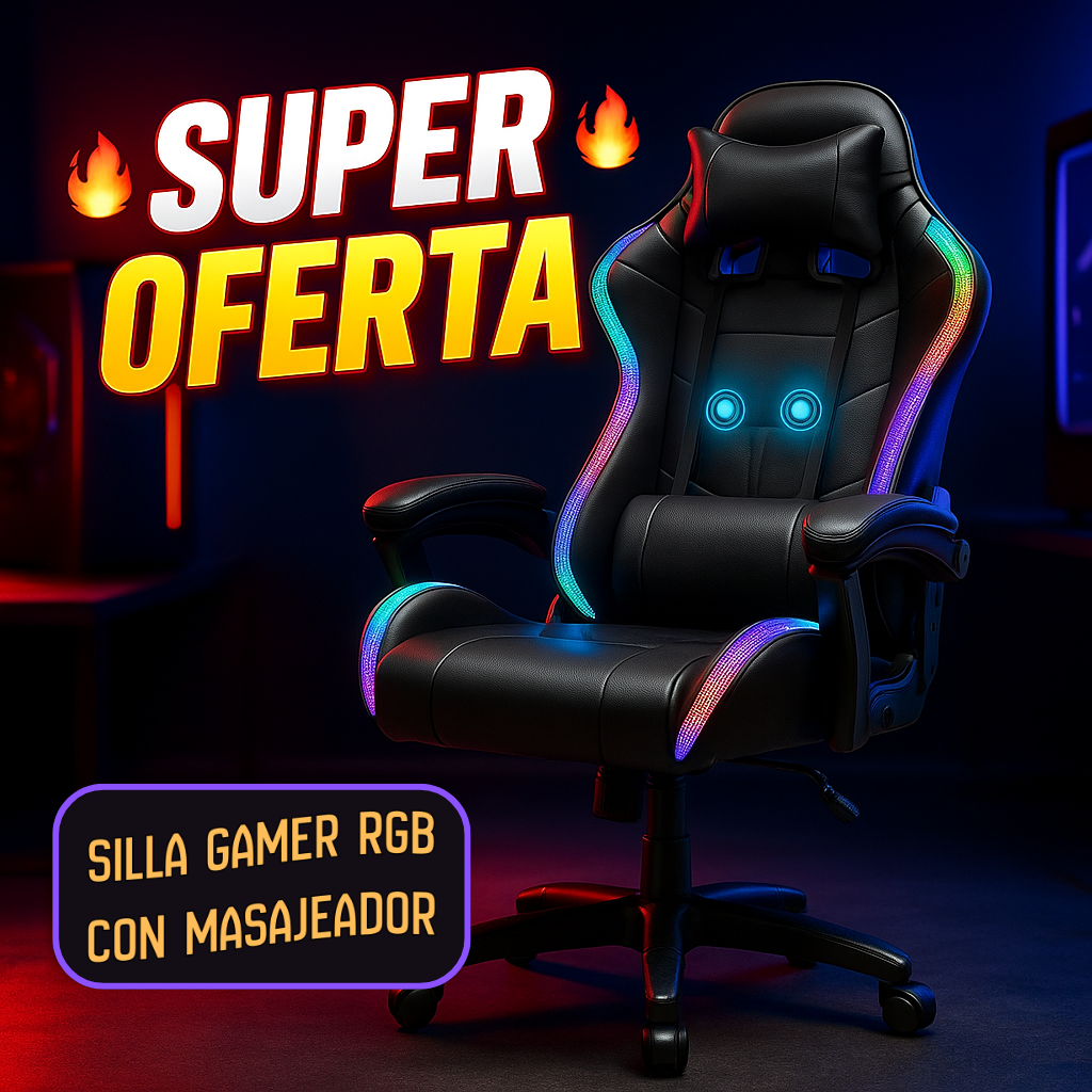 🪑 Silla Gamer Reclinable con Masaje y Luces LED RGB – Envío Gratis a Todo Ecuador