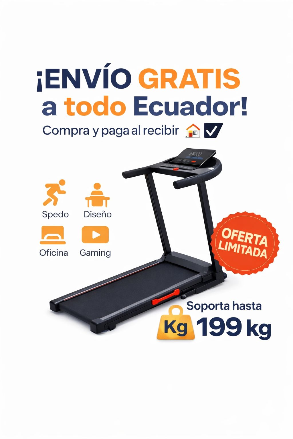 Caminadora Eléctrica Plegable 2.8HP | 3 Niveles de Inclinación  | soporta 199 kilos🚚