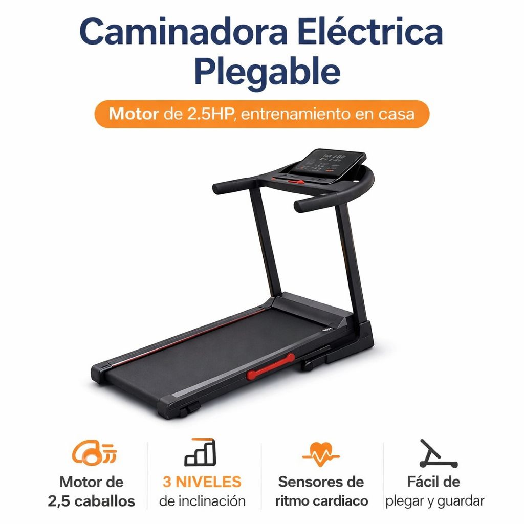 Caminadora Eléctrica Plegable 2.5HP | 3 Niveles de Inclinación  | soporta 199 kilos🚚
