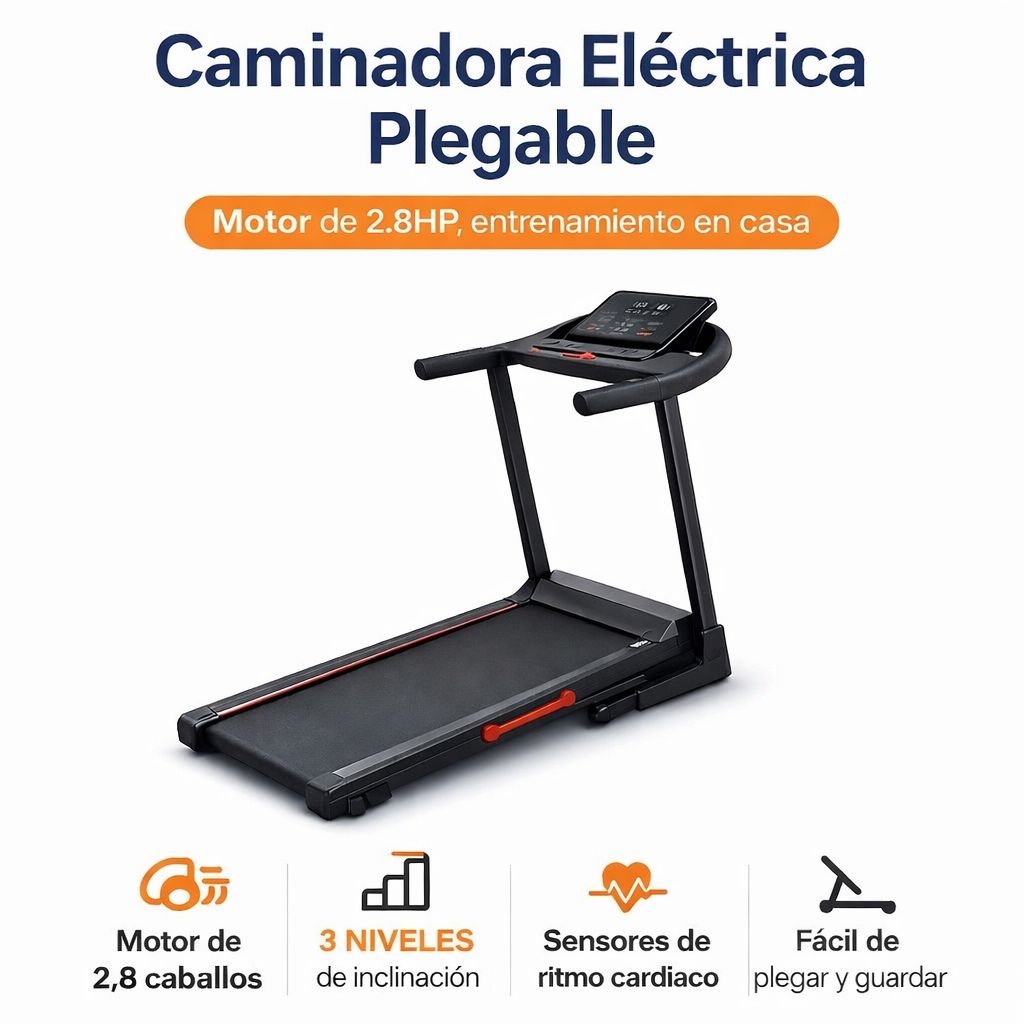 Caminadora Eléctrica Plegable 2.8HP | 3 Niveles de Inclinación  | soporta 199 kilos🚚